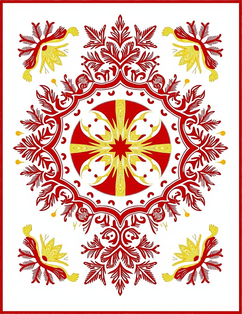 Red Yellow Floral Burst Medallion Rug