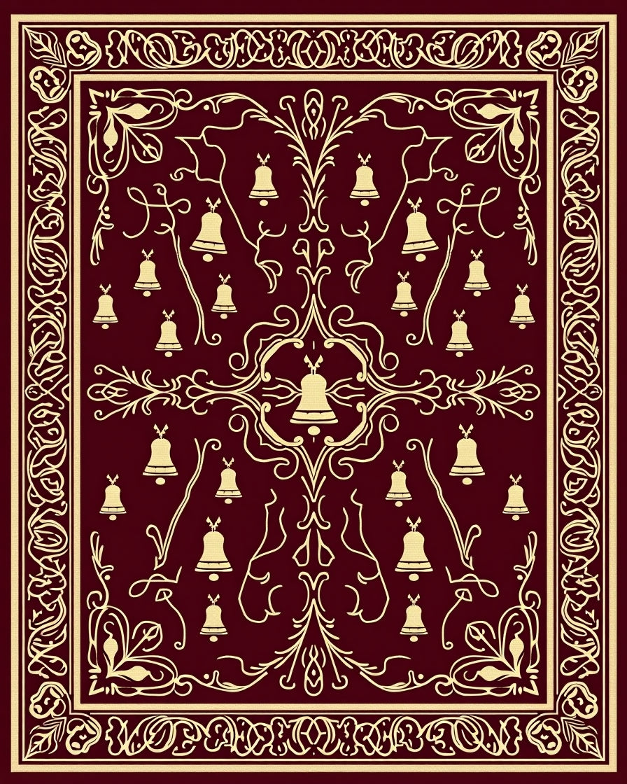 Crimson Gold Bell Scrollwork Rug