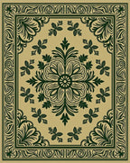Deep Green Floral Medallion Border Rug