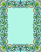 Emerald Green Floral Scroll Frame Rug