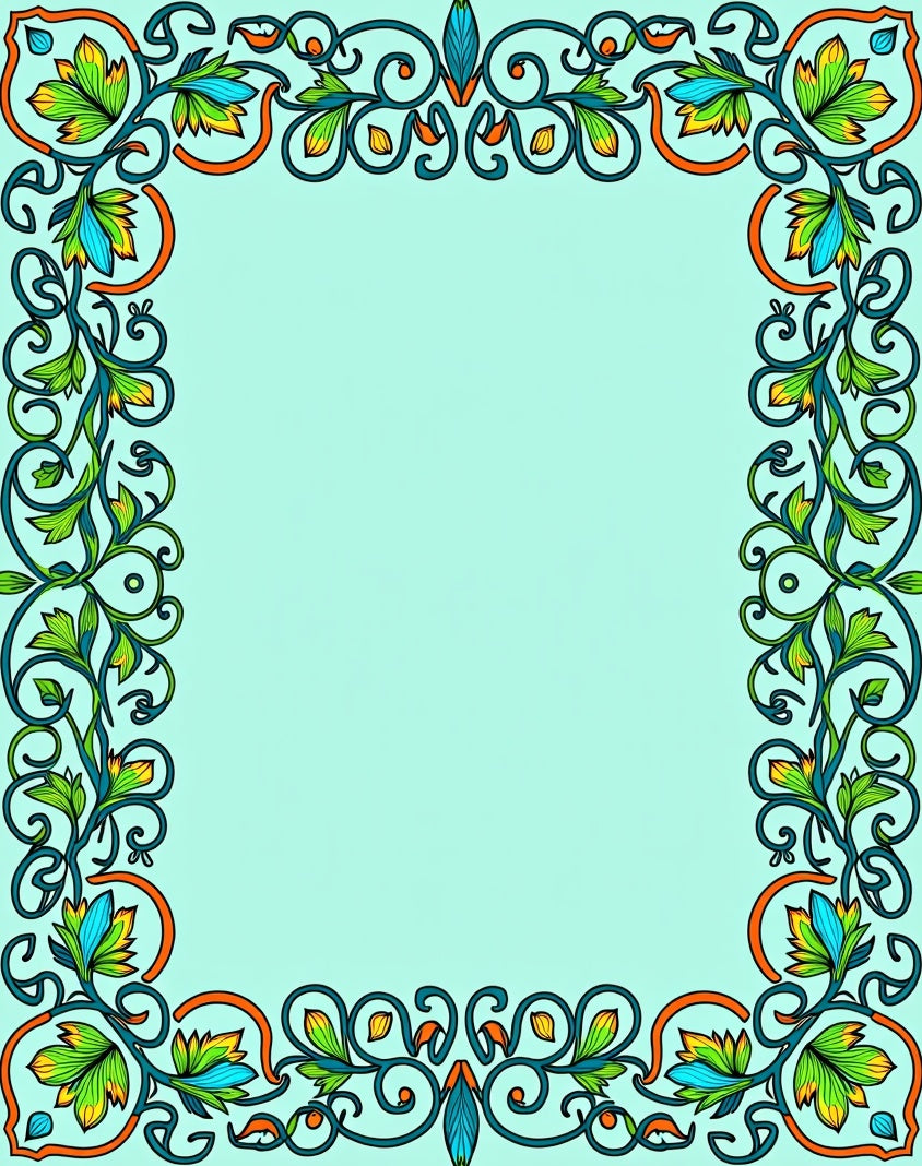 Emerald Green Floral Scroll Frame Rug