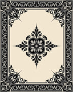Black Cream Floral Acanthus Scroll Rug