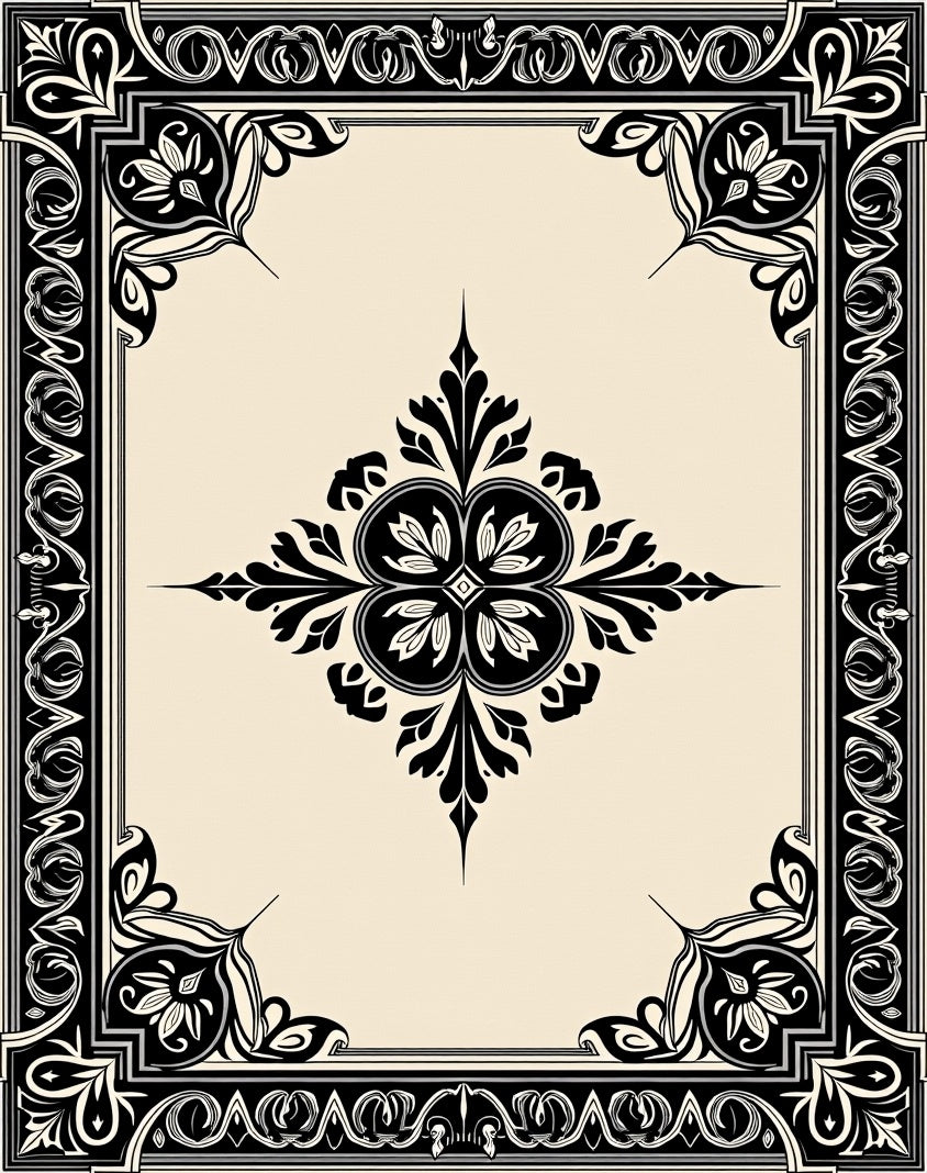 Black Cream Floral Acanthus Scroll Rug