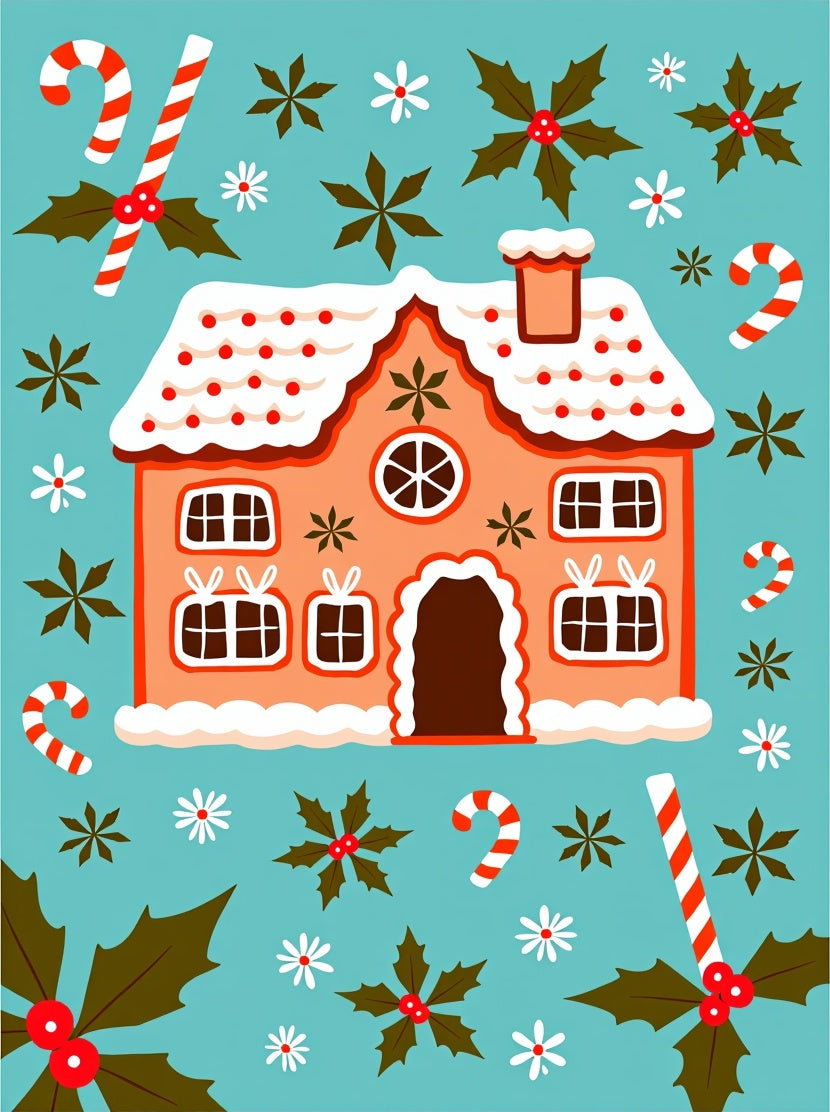Orange Gingerbread House Candy Cane Holly Rug