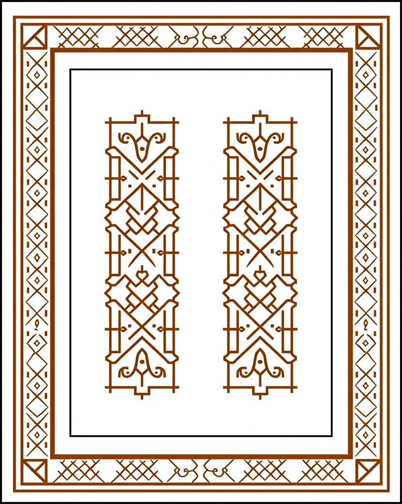 Brown Double Column Geometric Border Rug