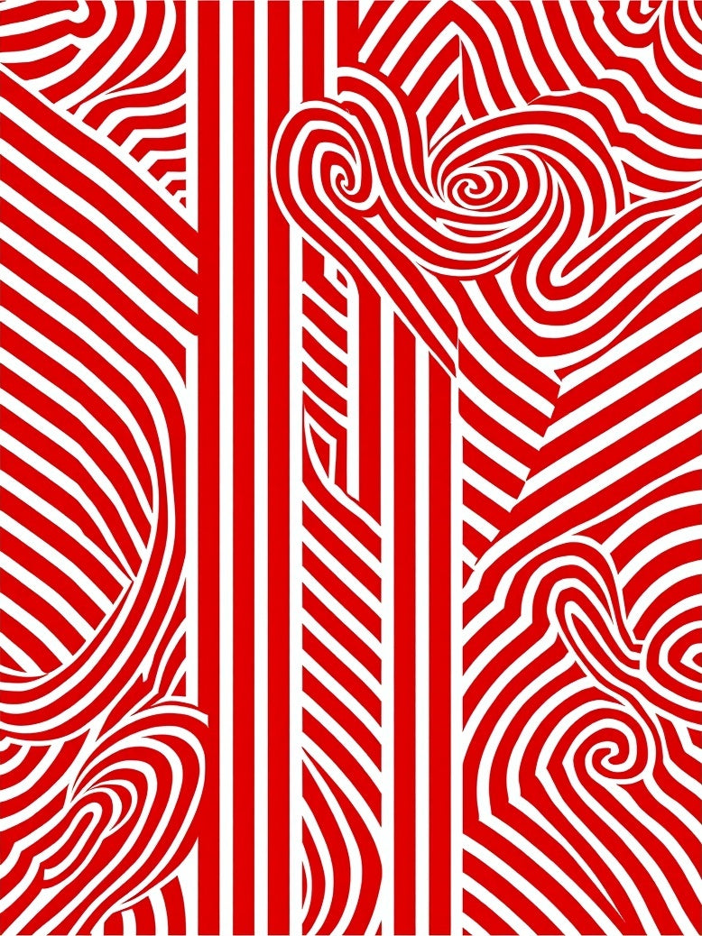 Red White Swirling Stripped Abstract Rug