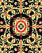 Vibrant Yellow Red Floral Medallion Rug