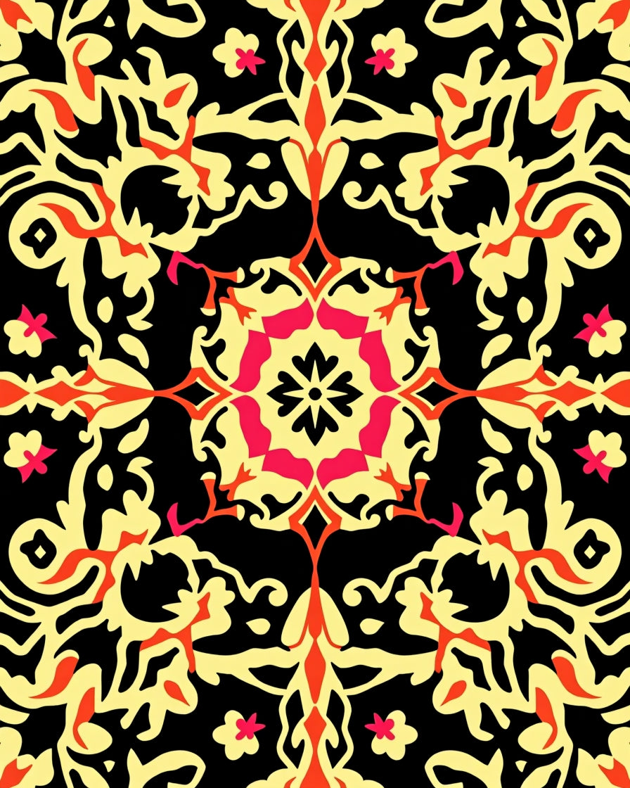 Vibrant Yellow Red Floral Medallion Rug