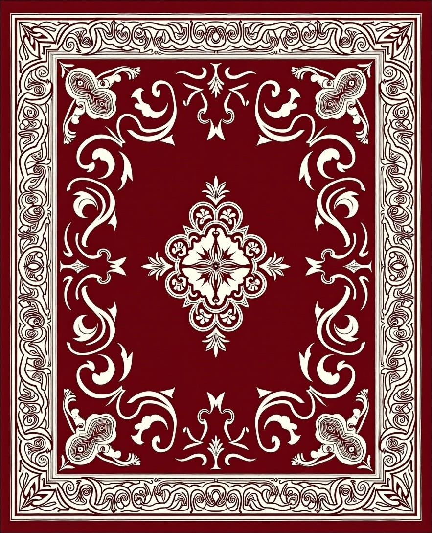 Crimson White Vintage Floral Medallion Rug