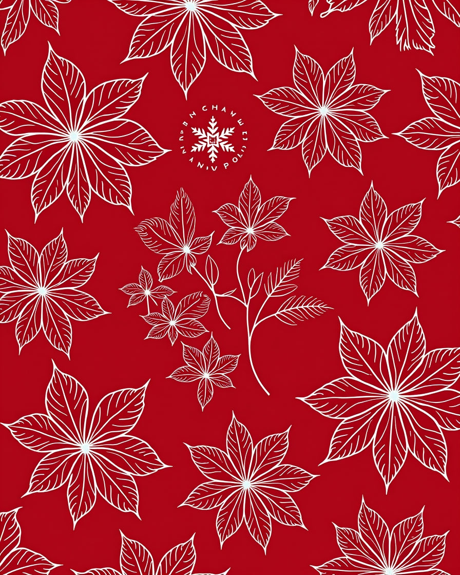 Crimson White Poinsettia Foliage Rug