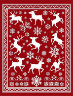 Festive Red Reindeer Snow Flake Medley Rug