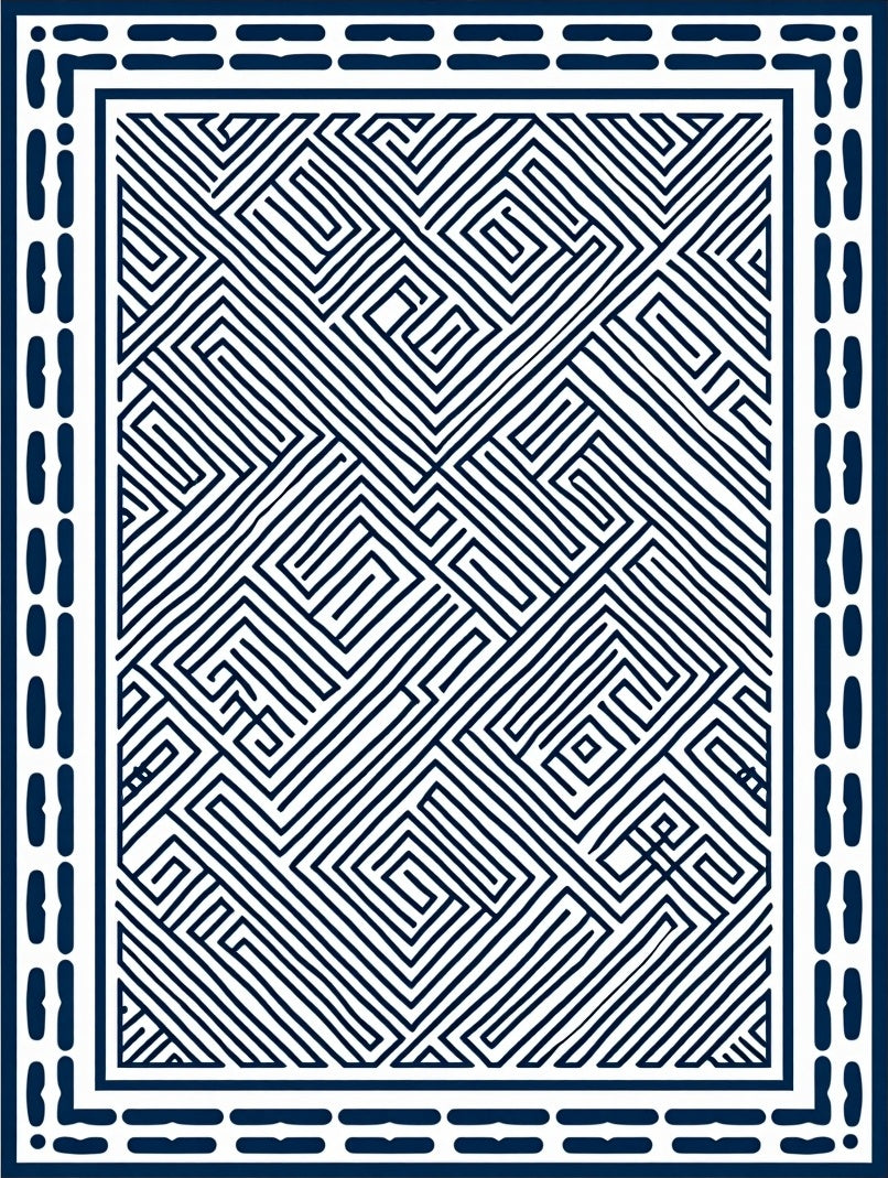 Navy White Maze Labyrinth Geometric Rug
