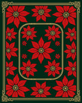 Deep Emerald Red Poinsettia Floral Border Rug