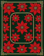 Deep Emerald Red Poinsettia Floral Border Rug