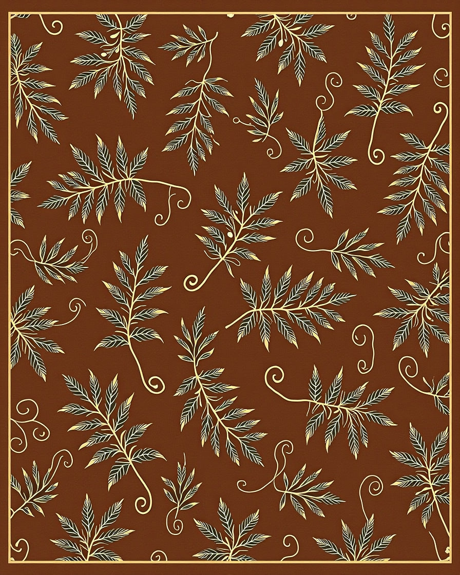 Brown Cream Leaf Branch Swirls Rug