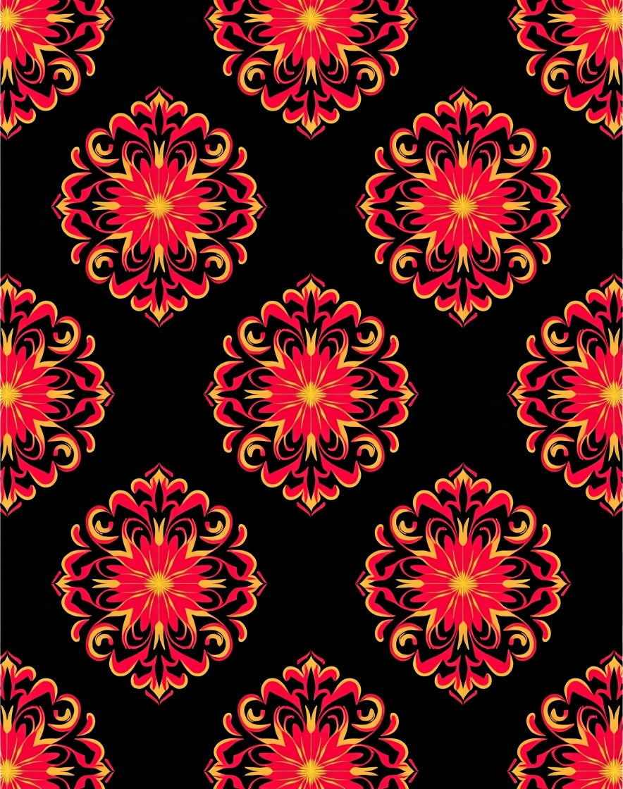 Bold Red Gold Floral Medallion Rug
