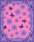 Whimsical Purple Butterfly Floral Garden Rug