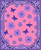 Whimsical Purple Butterfly Floral Garden Rug