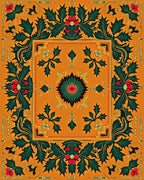 Orange Holly Berry Floral Border Rug