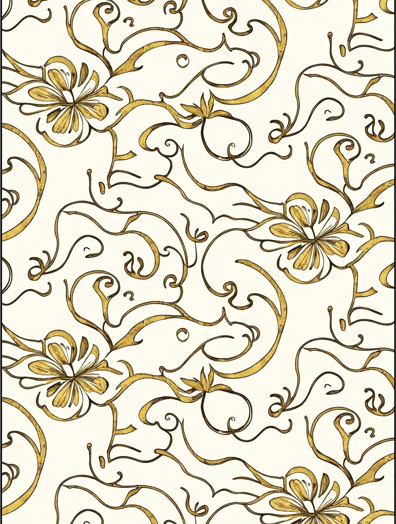 Gold Floral Swirl Art Nouveau Rug