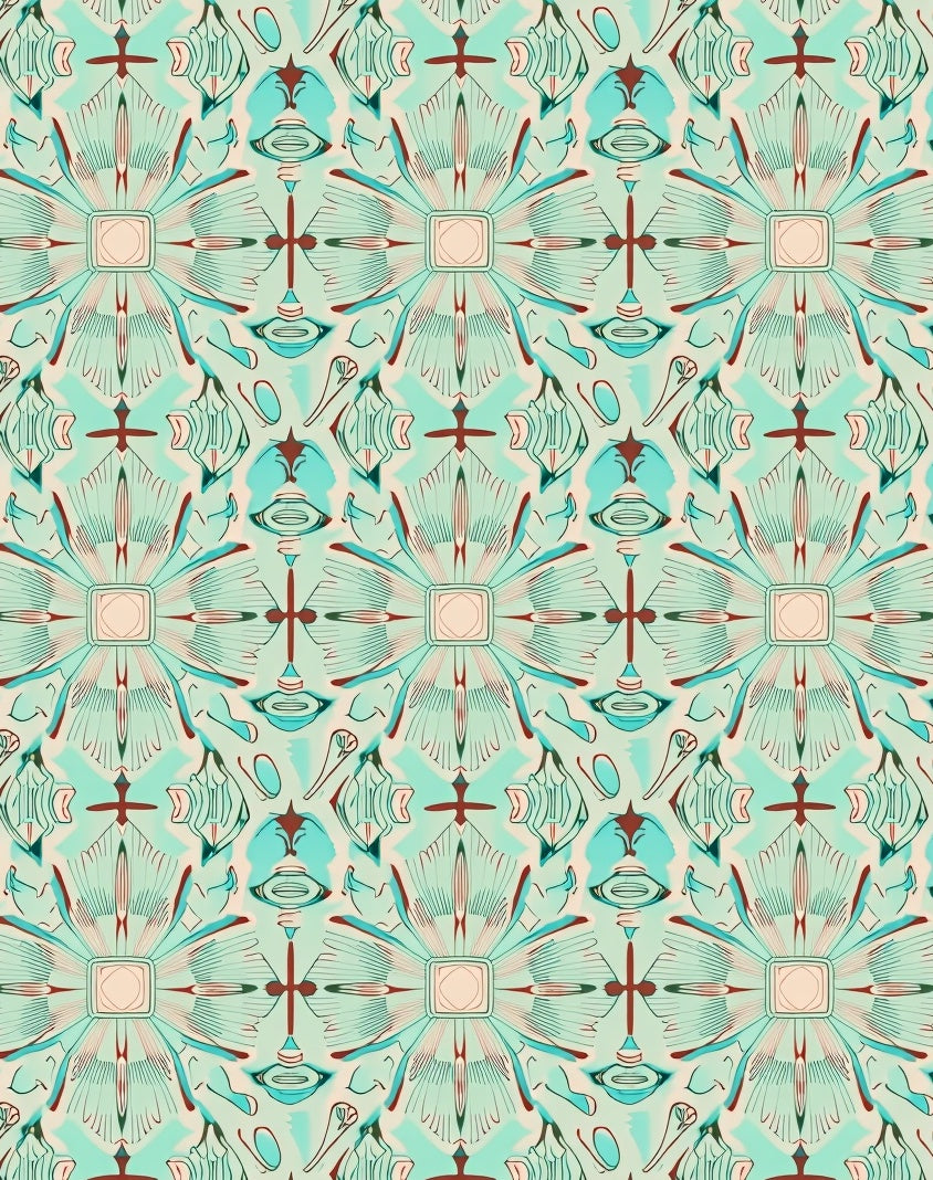 Aqua And Coral Sunburst Mandala Rug