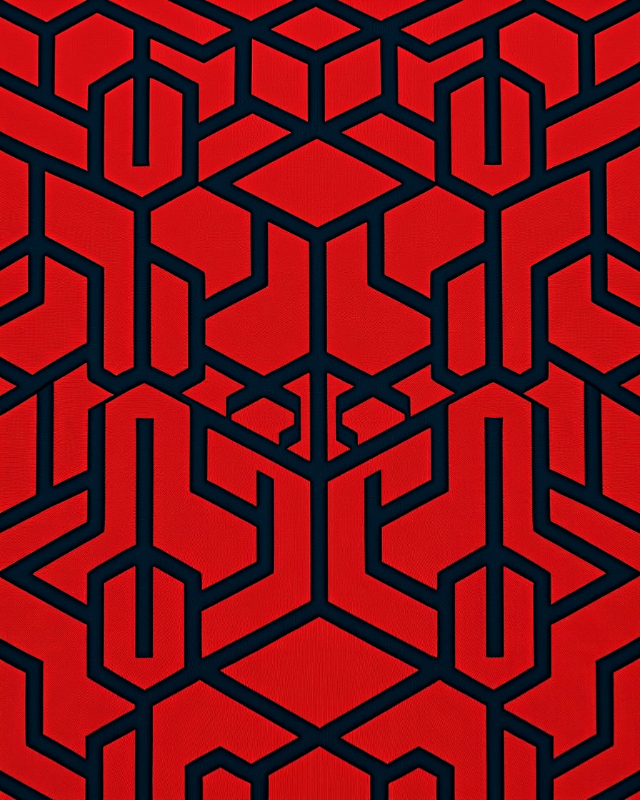 Bold Red Geometric Interlocking Shapes Rug