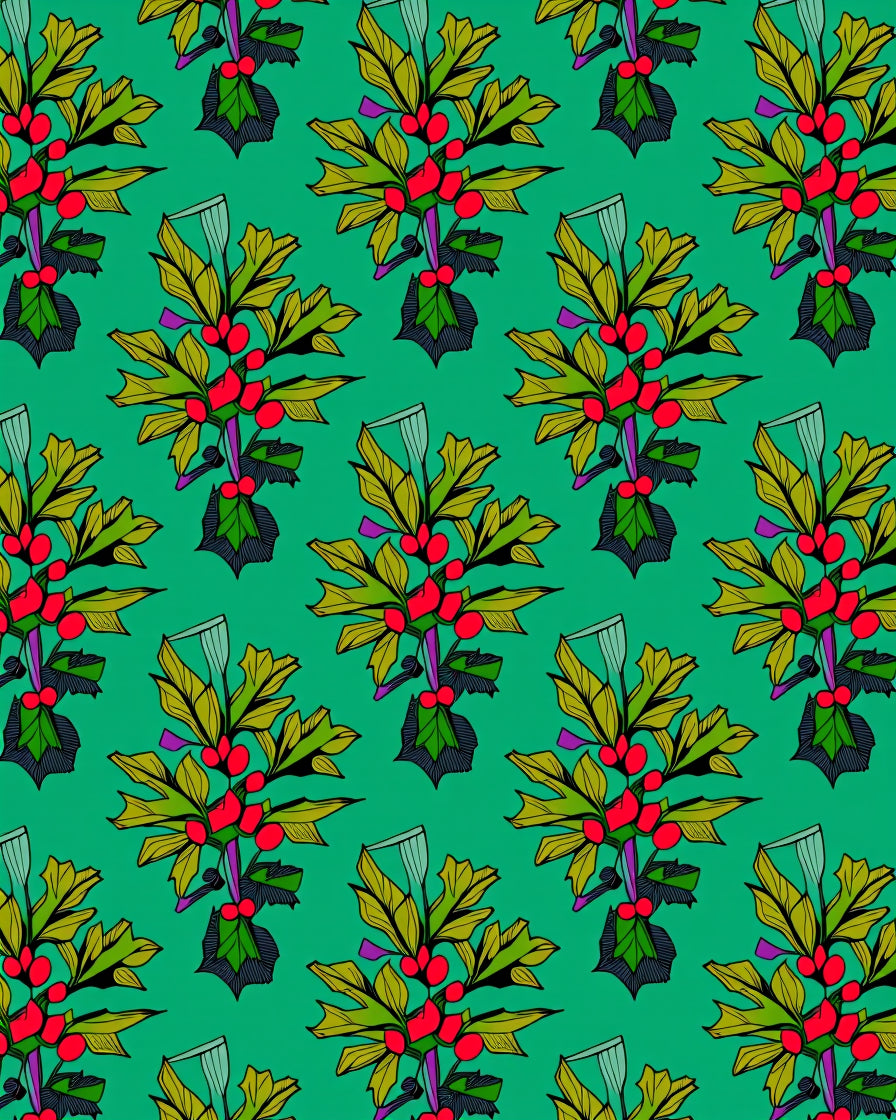 Emerald Green Holly Berry Branch Rug