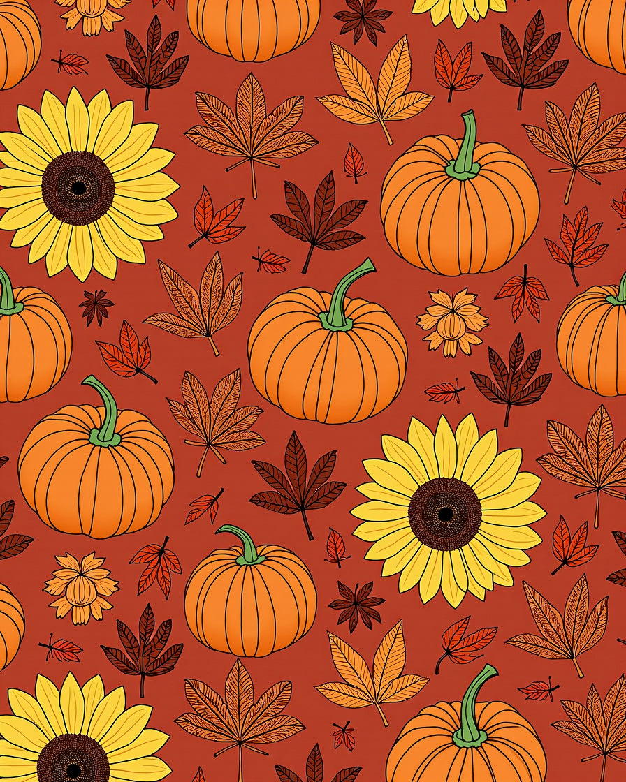 Autumn Harvest Pumpkin Sunflower Leaves Rug