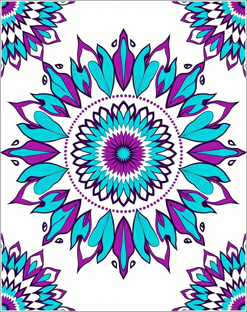 Vibrant Teal Purple Medallion Mandala Rug