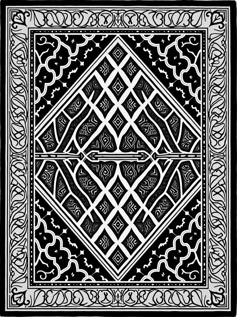 Monochromatic Diamond Inlay Border Runner Rug