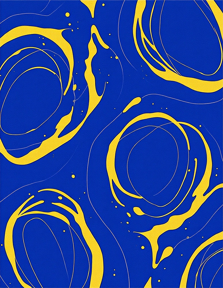 Abstract Yellow Swirl Blue Rug