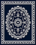 Deep Blue Oval Floral Border Rug