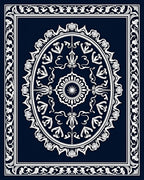 Deep Blue Oval Floral Border Rug
