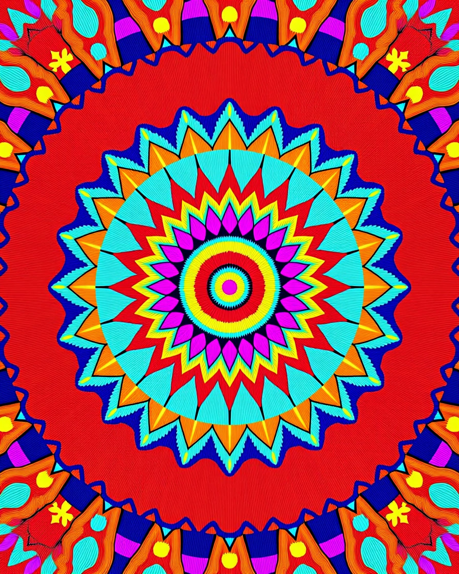 Vibrant Radial Mandala With Bold Colors Rug
