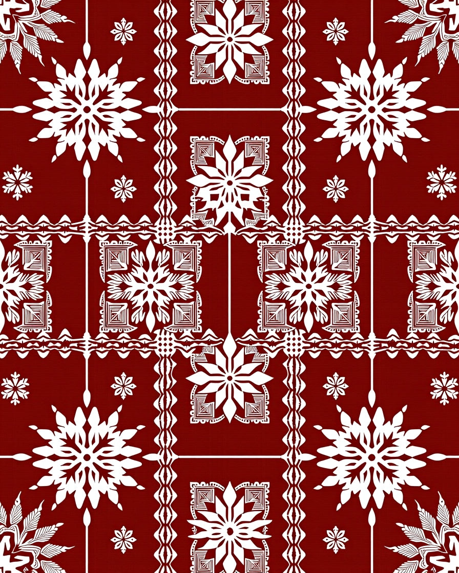Deep Red Snowflake Floral Lattice Rug