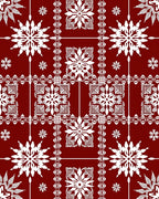 Deep Red Snowflake Floral Lattice Rug