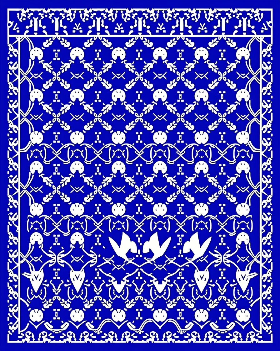 Intricate Blue White Lattice Medallion Rug