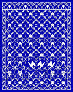 Intricate Blue White Lattice Medallion Rug