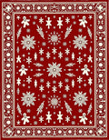 Festive Red Gingerbread Snowflakes Border Rug