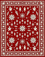 Festive Red Gingerbread Snowflakes Border Rug