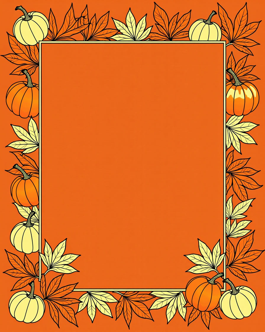 Orange Pumpkin Leaf Border Rug