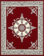 Crimson Ivory Mandala Floral Border Rug