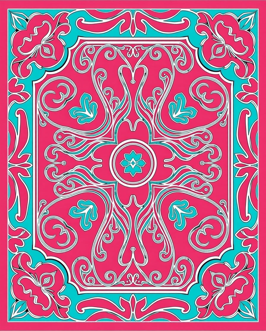 Vibrant Pink Teal Floral Medallion Rug