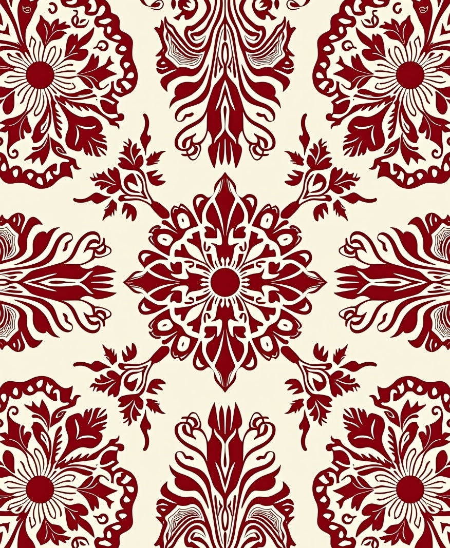 Crimson Medallion Floral Damask Rug