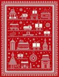Red White Holiday Train Cottage Snowflakes Rug