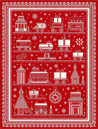 Red White Holiday Train Cottage Snowflakes Rug