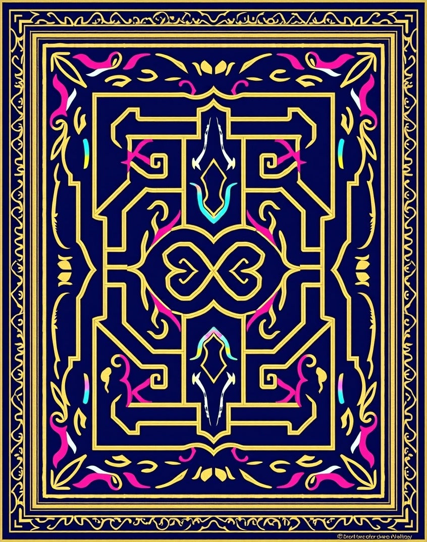 Deep Blue Golden Geometric Swirl Rug