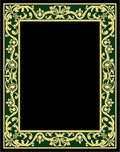Antique Gold Green Floral Scroll Frame Rug