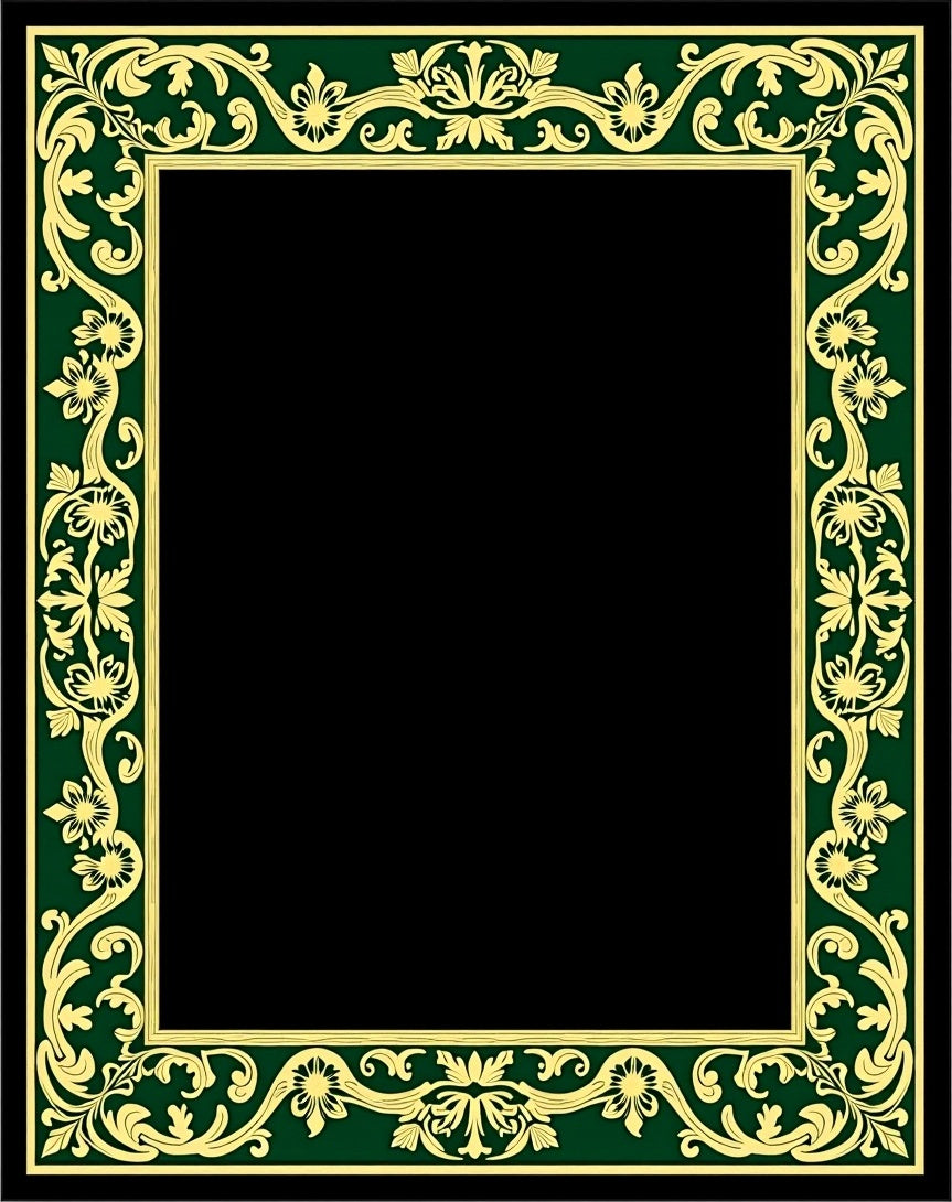 Antique Gold Green Floral Scroll Frame Rug