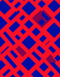 Bold Blue Red Interlocking Squares Rug